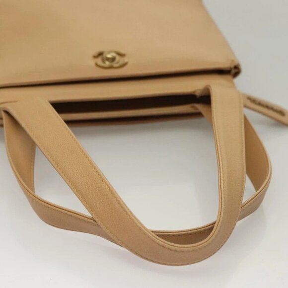 CHANEL Matelasse Shoulder Bag Grained Calf Skin Beige Gold CC Auth BA4516 - Picture 8 of 16